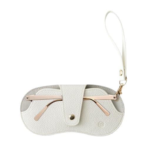 CXNXFD Leder Brillenetui Weich,Sonnenbrillenetui,Brillentasche für Damen,Sonnenbrille Beutel,Sunglasses Case,Tragbares Etui für Sonnenbrille,Brillenetui mit Handschlaufe (Weiß) von CXNXFD