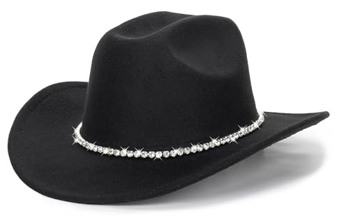 Glitzernde Cowboyhüte in Silber und Schwarz für Damen – Westernhut mit funkelnden Strasssteinen, Größe M–L, 7/7 1/4 von CXQRR