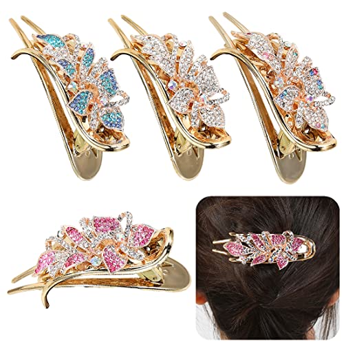 Haarspangen mit Blumen-Strasssteinen, elegante Metall-Haarnadeln, bunt, französische Haarspangen, Haarschmuck für Damen und Mädchen, 4 Stück (A) von CYANLUX