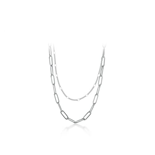 Die Halskette der Frauen Doppelschichtige geometrische Gliederkette aus 925er Silber for Damen, Party, edler Schmuck, Accessoires (Material : Silver Color) von CYBCCC