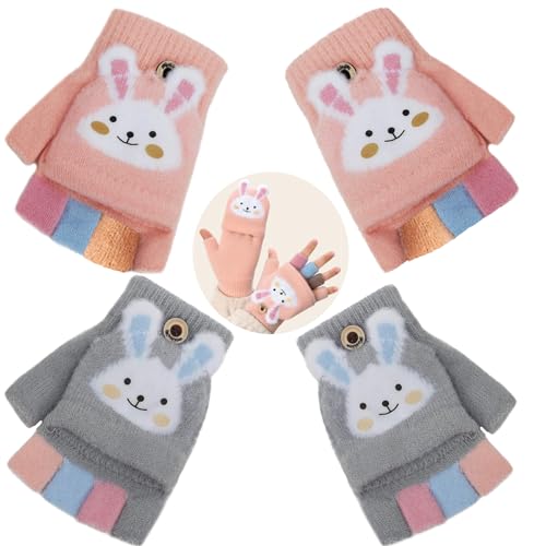 2 Paar Handschuhe Kinder, Baby Handschuhe mit Flip Top, Fingerhandschuhe Kinder, Fäustlinge Kinder, Halbfinger Handschuhe Kinder, Handschuhe Kinder Fäustlinge, Handschuhe Fäustlinge Kinder für Winter von CYBGQP