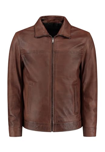 KENT Braune Lederjacke - Luxus Herrenjacke in Cognac Braun leder - Herrenjacke in Übergrößen - Pflegeleicht - Wasserdicht - Braun, 5XL 60 EU von CYCAS D'OR
