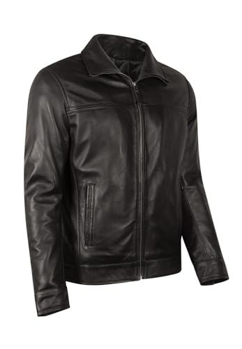 KENT Schwarze Lederjacke - Luxus Herrenjacke in premium leder - Herrenjacke in Übergrößen - Pflegeleicht - Wasserdicht - Schwarz 4XL, 58 EU von CYCAS D'OR
