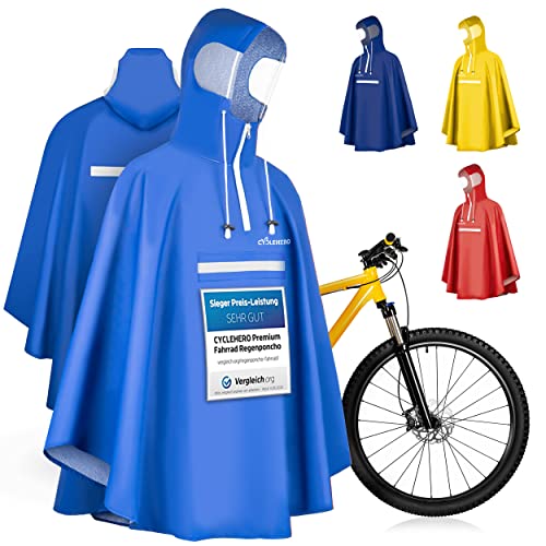 Premium Regenponcho Fahrrad wasserdicht SEHR GUT GETESTET - Regencape Fahrrad mit Reflektoren und Sichtfenster - Fahrrad Regenbekleidung als Regenponcho Damen wasserdicht, Regenponcho Herren von CYCLEHERO