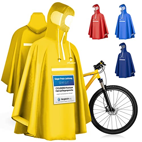 Premium Regenponcho Fahrrad wasserdicht SEHR GUT GETESTET - Regencape Fahrrad mit Reflektoren und Sichtfenster - Fahrrad Regenbekleidung als Regenponcho Damen wasserdicht, Regenponcho Herren von CYCLEHERO