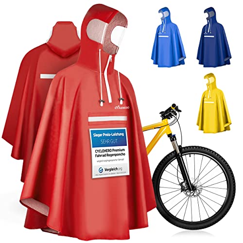 Premium Regenponcho Fahrrad wasserdicht SEHR GUT GETESTET - Regencape Fahrrad mit Reflektoren und Sichtfenster - Fahrrad Regenbekleidung als Regenponcho Damen wasserdicht, Regenponcho Herren von CYCLEHERO