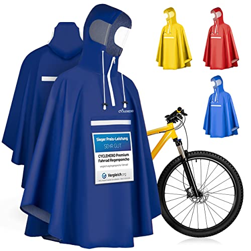 Premium Regenponcho Fahrrad wasserdicht SEHR GUT GETESTET - Regencape Fahrrad mit Reflektoren und Sichtfenster - Fahrrad Regenbekleidung als Regenponcho Damen wasserdicht, Regenponcho Herren von CYCLEHERO