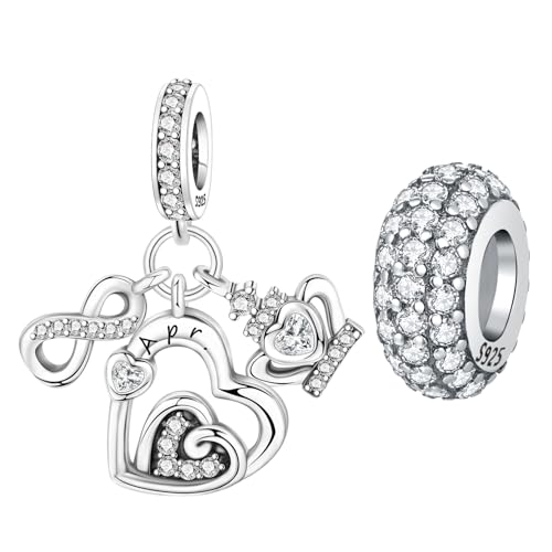 CYCUFF 925 Sterling Silber Charms Geeignet für Armband Anhänger Perlen, Charm Halsketten Schmuck Geschenk für Frauen (Geburtsstein-Charm - April & Twinkle Spacer Bead) von CYCUFF