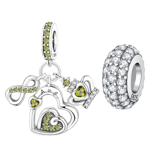 CYCUFF 925 Sterling Silber Charms Geeignet für Armband Anhänger Perlen, Charm Halsketten Schmuck Geschenk für Frauen (Geburtsstein-Charm - August & Twinkle Spacer Bead) von CYCUFF
