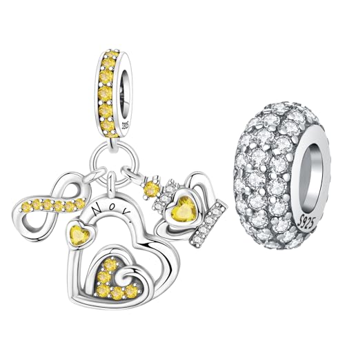 CYCUFF 925 Sterling Silber Charms Geeignet für Armband Anhänger Perlen, Charm Halsketten Schmuck Geschenk für Frauen (Geburtsstein-Charm - November & Twinkle Spacer Bead) von CYCUFF