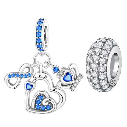 CYCUFF 925 Sterling Silber Charms Geeignet für Armband Anhänger Perlen, Charm Halsketten Schmuck Geschenk für Frauen (Geburtsstein-Charm - September & Twinkle Spacer Bead) von CYCUFF