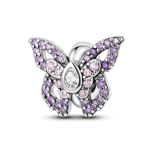 CYCUFF Clip Spacer Charm für Armband 925 Sterling Silber Pave Cubic Zirkonia Clip Verschluss Stopper Bead Charm Geschenk für Frauen Family Friends (Schmetterling Spacer Perlen) von CYCUFF