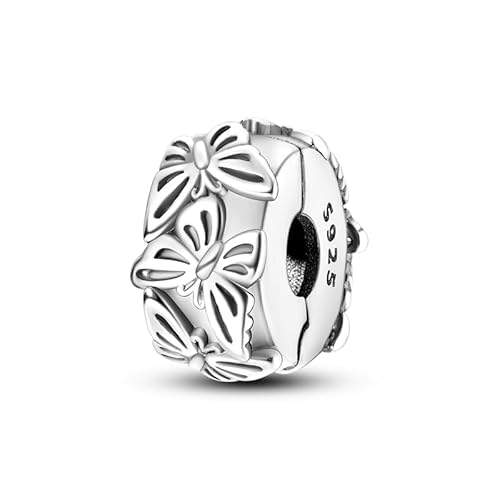 CYCUFF Clip Spacer Charm für Armband 925 Sterling Silber Pave Cubic Zirkonia Clip Verschluss Stopper Bead Charm Geschenk für Frauen Family Friends (Schmetterlings-Clip) von CYCUFF