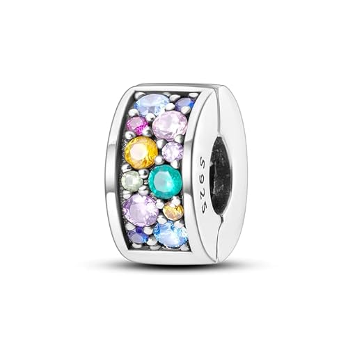 CYCUFF Spacer Charm für Armband - 925 Sterling Silber Pave Cubic Zirkonia Clip Verschluss Stopper Bead Charm - Geschenk für Frauen Family Friends (Zweifarbiger Zirkonium-Clip) von CYCUFF