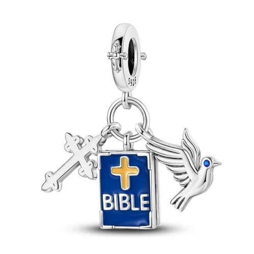 CYCUFF Sterling Silber Charms 925 für Europäische Armband & Halsketten Anhänger Perlen Schmuck Geschenk für Frauen Familie Freunde (Bibel Kreuz Taube Charm) von CYCUFF