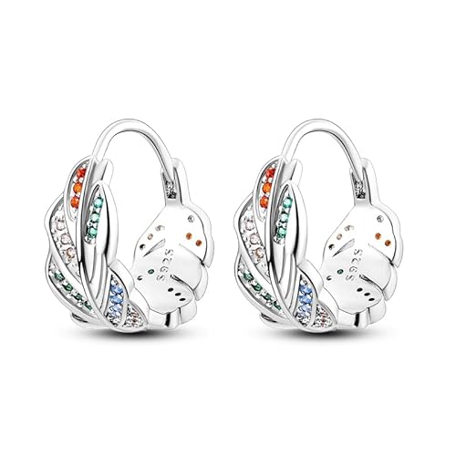 CYCUFF 925 Sterling Silber Hoop Ohrringe Bunte Cubic Zirkonia Schmuck Ohrringe für Frauen Set Ohrring Geschenke für Sie (Bunte Zirkonia-Feder-Ohrringe) von CYCUFF