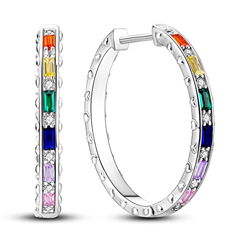 CYCUFF 925 Sterling Silber Hoop Ohrringe Bunte Cubic Zirkonia Schmuck Ohrringes für Frauen Set Ohrring Geschenke für Sie von CYCUFF