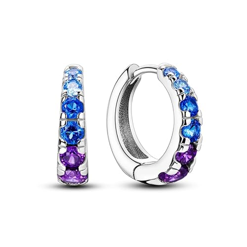 CYCUFF 925 Sterling Silber Hoop Ohrringe Bunte Cubic Zirkonia Schmuck Ohrringe für Frauen Set Ohrring Geschenke für Sie (Nachtblaue und lila Edelstein-Ohrringe) von CYCUFF