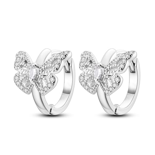 CYCUFF 925 Sterling Silber Hoop Ohrringe Mit Bunten Cubic Zirkonia - Schmuck Set für Frauen, Geschenke für Sie (Schmetterling-Design) von CYCUFF