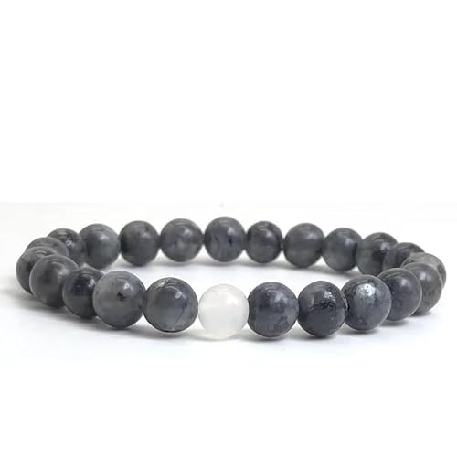 CYDXD Naturstein-Armband,8mm Achatperlen,Armreifen mit Natürlichen Grauen Jaspis-und Weißen Mondsteinperlen für Männer und Frauen,Handgefertigte e,8mm von CYDXD