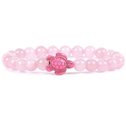 CYDXD Naturstein-Armband,8mm Runde Perlen,Elastisch,Verstellbar,Perlenarmreifen mit Schildkröten-Charm für Männer und Frauen,Handgefertigte Yoga-Geschenke,Rosa,8mm von CYDXD