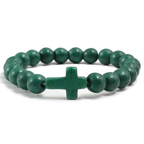 CYDXD Naturstein-Armband für Männer und Frauen,8mm,Natürlicher Edelstein mit Kreuzanhänger,Dehnbare Perlen,Freundschaftsarmreifen,e für Jesus,Christentum,Dunkelgrün,8mm von CYDXD