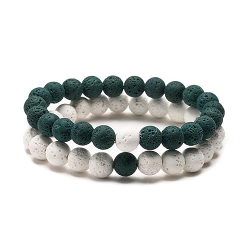 CYDXD Naturstein-Perlenarmband,2 Stück,für Unisex-Paare,Elastisch,Dehnbar,Verstellbar,8mm Perlenarmreifen für Männer und Frauen,Handgefertigte Geschenke,Dunkelgrün,8mm von CYDXD