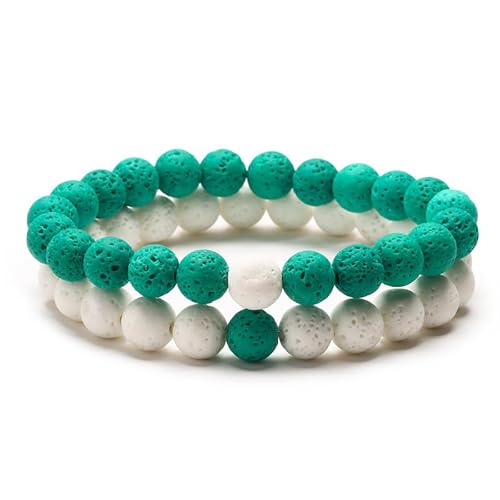 CYDXD Naturstein-Perlenarmband,2 Stück,für Unisex-Paare,Elastisch,Dehnbar,Verstellbar,8mm Perlenarmreifen für Männer und Frauen,Handgefertigte Geschenke,Grün,8mm von CYDXD