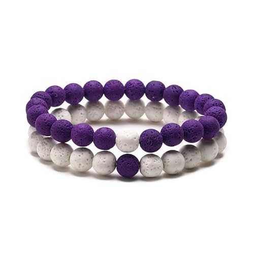 CYDXD Naturstein-Perlenarmband,2 Stück,für Unisex-Paare,Elastisch,Dehnbar,Verstellbar,8mm Perlenarmreifen für Männer und Frauen,Handgefertigte Geschenke,Lila,8mm von CYDXD