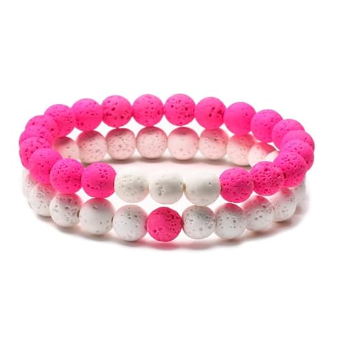 CYDXD Naturstein-Perlenarmband,2 Stück,für Unisex-Paare,Elastisch,Dehnbar,Verstellbar,8mm Perlenarmreifen für Männer und Frauen,Handgefertigte Geschenke,Rosa,8mm von CYDXD