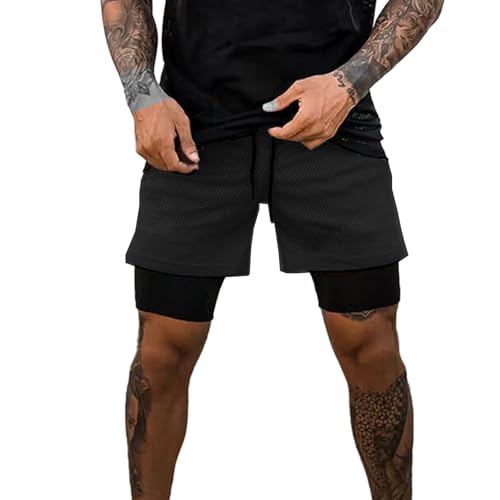 CYF 2-in-1-Laufshorts für Herren mit Taschen, schnell trocknend, atmungsaktiv, aktive Fitness-Shorts, new black, XX-Large von CYF