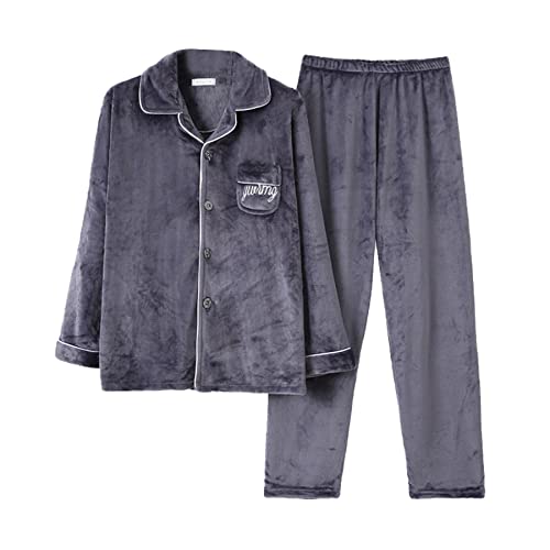 CYGE Weiches Flanell Pyjama Set Für Herren 2-Teilig Langärmlig Nachtwäsche Nachtwäsche Pjs Sets L-5XL Geeignet Für 125 Kg,008,5XL von CYGE