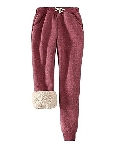 Thermo-Jogginghose für Damen Im Winter mit Dicken Laufhosen, Warme Trainingshose, Warme Fleecehose, Winterverdickte, mit Fleece Gefütterte Joggerhose, Trainingshose (Color : Wine, Size : S) von CYGGA