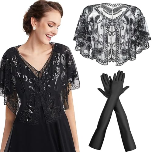 CYGMRFH 2 Stück Jahre Retro Schal Umschlagtücher,Stola Schal Damen Pailletten Umschlagtücher Satin Classic Abendhandschuhe Braut Tanz Verkleidung Handschuhe Für Abschlussball Party Hochzeit von CYGMRFH