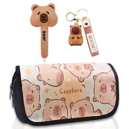 CYGMRFH Capybara Federmäppchen, Plüsch Stifte & Schlüsselanhänger Set, Multi-Layer Large Capacity Capybara Pencil Pouch, Cute Stationery Set, Schreibwaren für Erwachsene Kinder Schule Büro von CYGMRFH