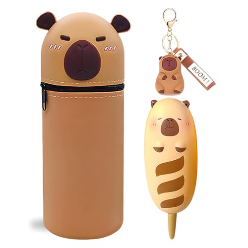 CYGMRFH Capybara Federmäppchen, 2 in 1 Silikontasche Capybara mit Stifte & PVC Schlüsselanhänger, Mäppchen Reißverschluss, für Schule Office Supplies Geschenke für Jungen Mädchen von CYGMRFH