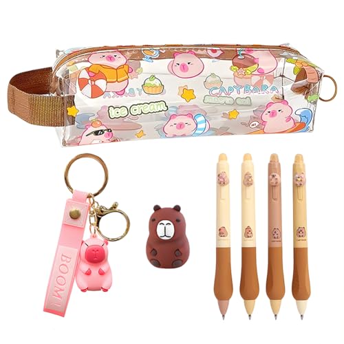 CYGMRFH Capybara-Schreibwaren-Set,56pcs Capybara Federmäppchen Sachen,Schlüsselanhänger,Anwendbar Süßes Schreibwaren Geschenkset für Kinder A6 von CYGMRFH