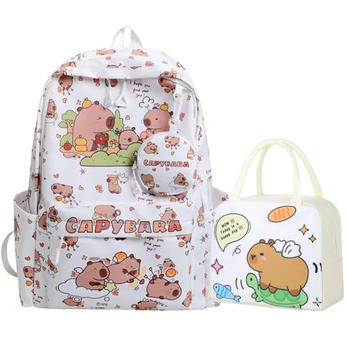CYGMRFH Capybara Schulranzen Set Kinder Rucksack mit Lunch Tasche Mädchen Jungen Tiermotiv Schulrucksack Wasserdicht Freizeitrucksack Vorschule Grundschule Reise Geschenk Schüler Zubehör Alltag von CYGMRFH