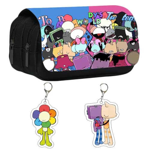 CYGMRFH Dandy Federmäppchen und 2 Acryl-Schlüsselanhängern Cartoon-Figuren Bunte Reißverschlusstasche mit handgezeichneten Charakteren Geschenkset für Kinder Schule Kawaii Deko von CYGMRFH