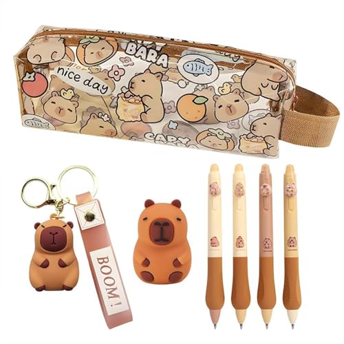 Capybara Federmäppchen mit Großer Kapazität, 57pcs Capybara Schreibwaren-Set mit Kapibara-Schlüsselanhänger, Bleistiftanspitzer & Stylos Neutre, Süßes Geschenkset für Kinder zur Schule & Alltag von CYGMRFH