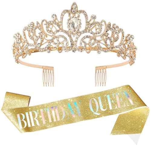Geburtstags Krone Schärpe Set Queen Diademe Strass Prinzessin Krone Gold Kristall Crown mit Birthday Girl Schärpe Birthday Queen Geburtstags Tiara Haarschmuck für Damen Geschenke Geburtstags Krone Schärpe Set Queen Diademe Strass Prinzessin Krone Gold Kristall Crown mit Birthday Girl Schärpe Birthday Queen Geburtstags Tiara Haarschmuck für Damen Geschenke von CYGMRFH