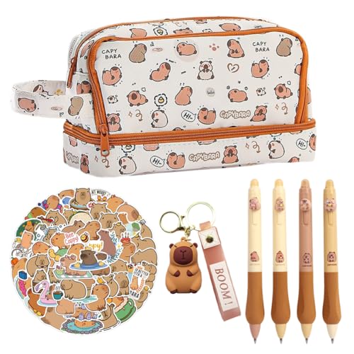Großvolumiges Capybara-Schreibwaren-Set,56pcs Capybara Sachen Federmäppchen,Capybara-Aufkleber,Schlüsselanhänger,Stylo Neutre Capipala, Anwendbar Süßes Schreibwaren Geschenkset für Kinder (A1) von CYGMRFH