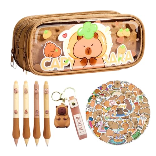 Großvolumiges Capybara-Schreibwaren-Set,56pcs Capybara Sachen Federmäppchen,Capybara-Aufkleber,Schlüsselanhänger,Stylo Neutre Capipala, Anwendbar Süßes Schreibwaren Geschenkset für Kinder (A2) von CYGMRFH