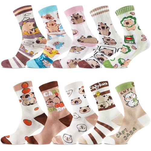 Süße Capybara Socken Fun Socken mit Bunt Baumwolle Tiermuster, 10 Paare Bunt Kapibara Wasserschwein Socks, Niedlich Tier Motiv Baumwollsocken 10 Lebhafte Designs für Herren Damen 34-42 von CYGMRFH