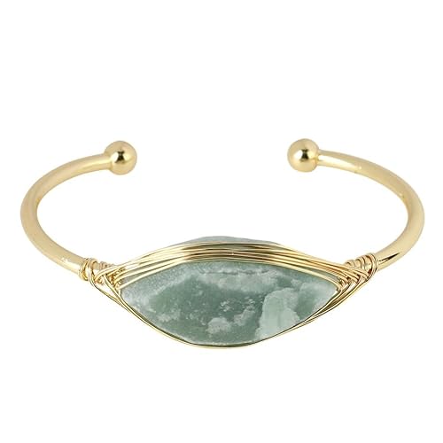 CYHROO Kristall Armband, Armband Aus Natürlichem Edelstein, Grünem Aventurin-Kristall, Unregelmäßiges Großes Reiki-Quarz-Armband, Verstellbares Goldenes Armreif-Armband, Energie-Edelstein-Armbänder F von CYHROO