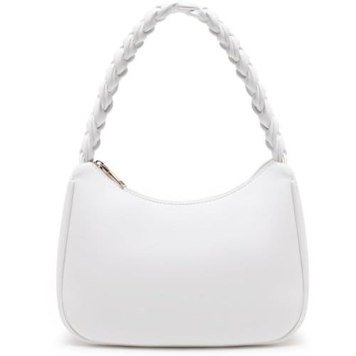 CYHTWSDJ Damen Schultertaschen, Niedliche Tragetasche, Mini-Clutch, Geldbörse mit Reißverschluss Hobo Tote Handtasche, Geflecht weiß von CYHTWSDJ