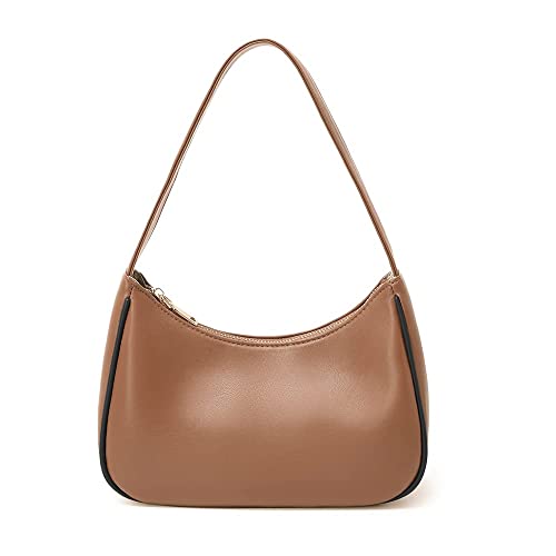 CYHTWSDJ Damen Shoulder Bags for Women, Cute Handbag Mini Clutch Purse with Zipper Closure Hobo Tote Handtasche, Kaffeefarben und Schwarz von CYHTWSDJ