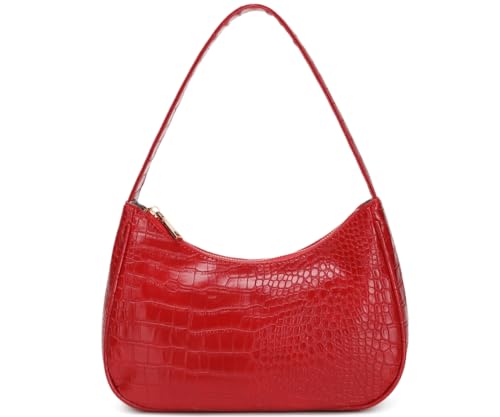 CYHTWSDJ Damen Shoulder Bags for Women, Cute Handbag Mini Clutch Purse with Zipper Closure Hobo Tote Handtasche, Rot, Kroko-Optik von CYHTWSDJ