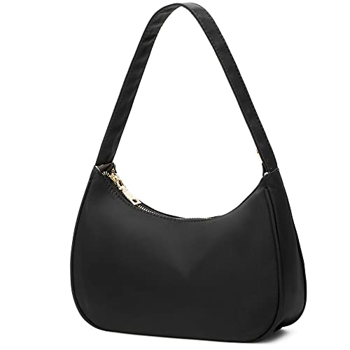 CYHTWSDJ Damen Schultertaschen, niedliche Tragetasche, Mini-Clutch, Geldbörse mit Reißverschluss Hobo Tote Handtasche, Nylon Schwarz von CYHTWSDJ