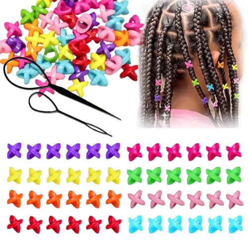 CYHYII Haarperlen für Zöpfe, Acryl, Sterne, großes Loch, mehrfarbig, niedliches Haarperlen-Set für Kinder, Mädchen, Haarschmuck mit 2 Topsy Tail Werkzeugen, 50 Stück von CYHYII